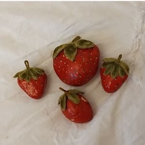 Set of 3 Vintage Hand painted Decorative Strawberry Rock Figurines
